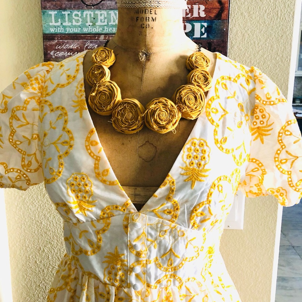 Yellow Floral Embroidered Dress by Cider size Medium-vintage inspired/spring